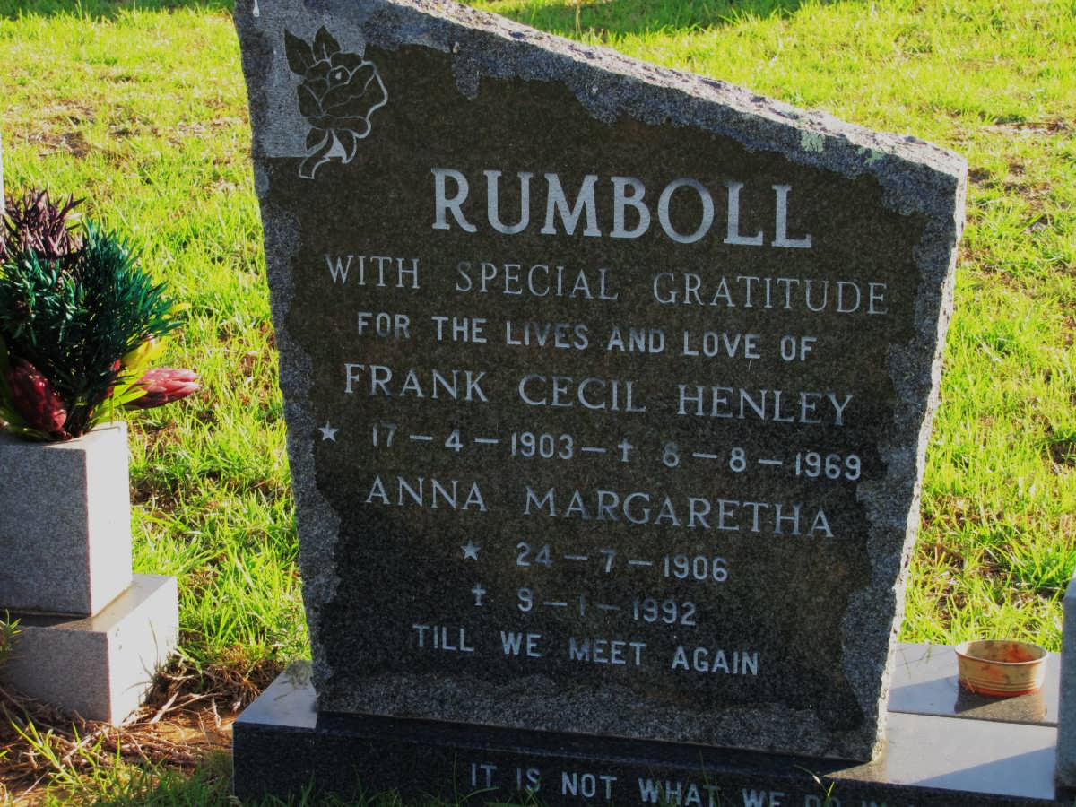 RUMBOLL Frank Cecil Henley 1903-1969 & Anna Margaretha 1906-1992
