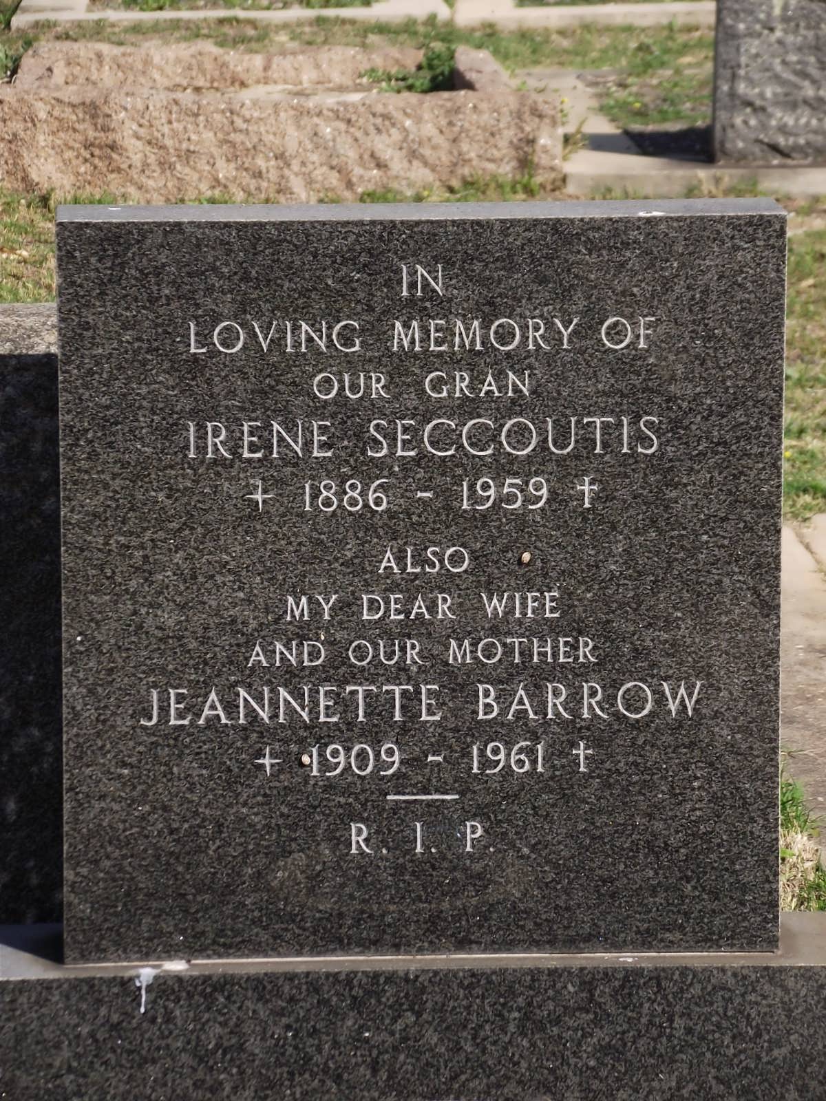 SECCOUTIS Irene 1886-1959 :: BARROW Jeannette 1909-1961
