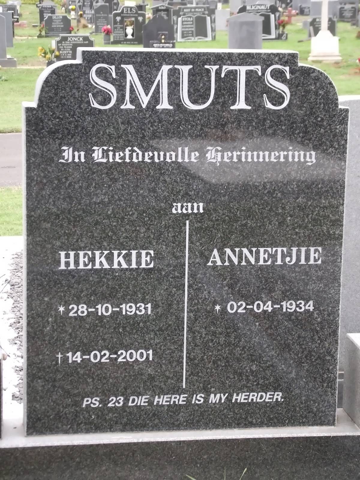 SMUTS Hendrik Petrus 1931-2001 & Annetjie 1934-