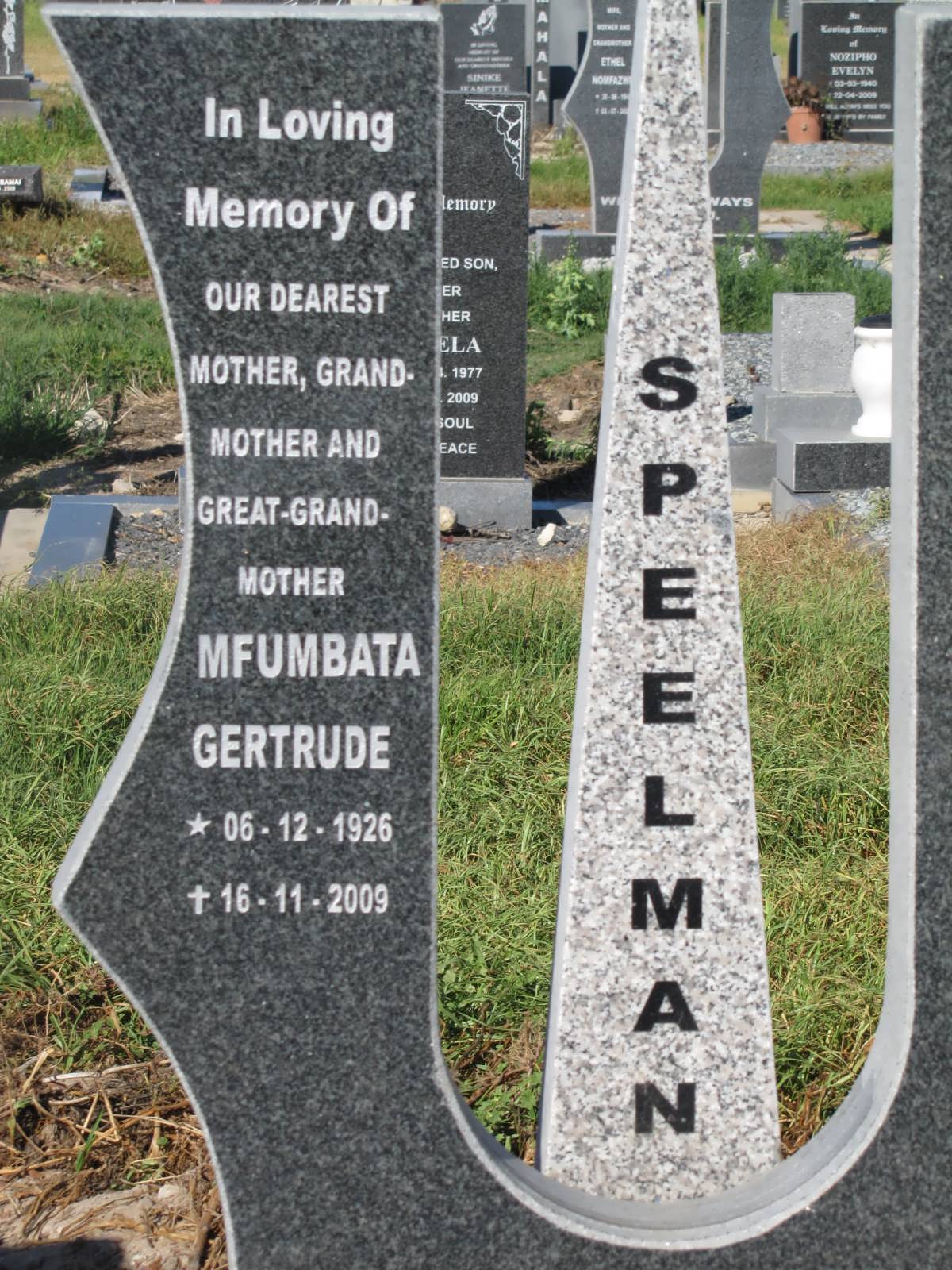 SPEELMAN Mfumbata Gertrude 1926-2009