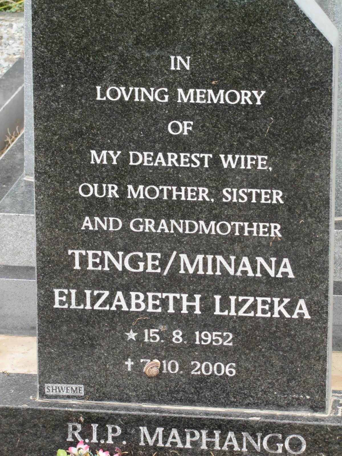 TENGE Minana Elizabeth Lizeka 1952-2006