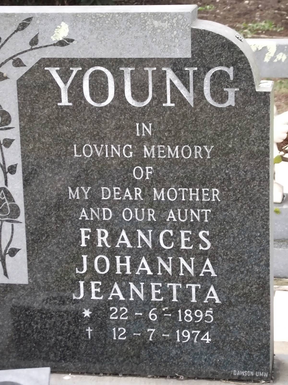YOUNG Frances Johanna Jeanetta 1895-1974