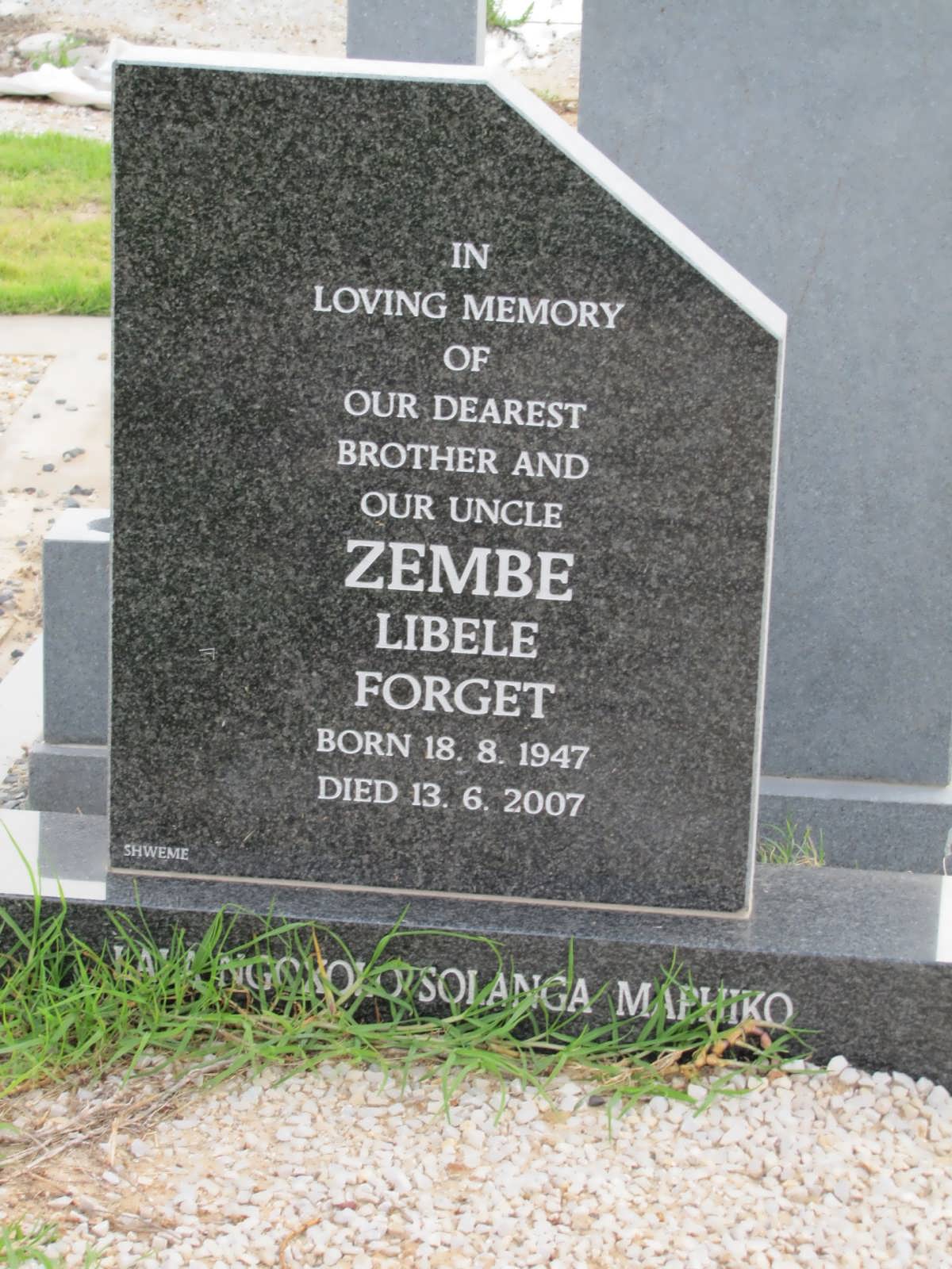 ZEMBE Libele Forget 1947-2007