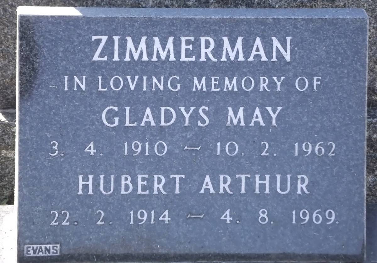 ZIMMERMAN Gladys May 1910-1962 & Hubert Arthur 1914-1969