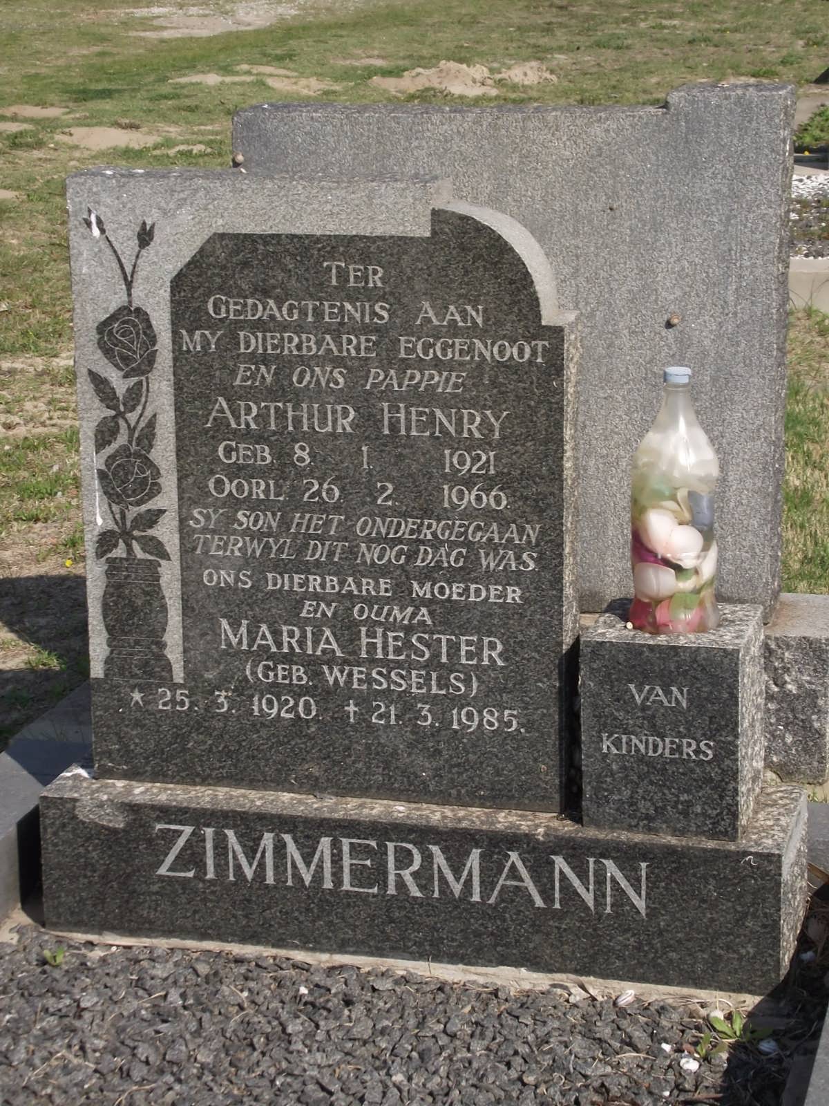 ZIMMERMANN Arthur Henry 1921-1966 & Maria Hester WESSELS 1920-1985
