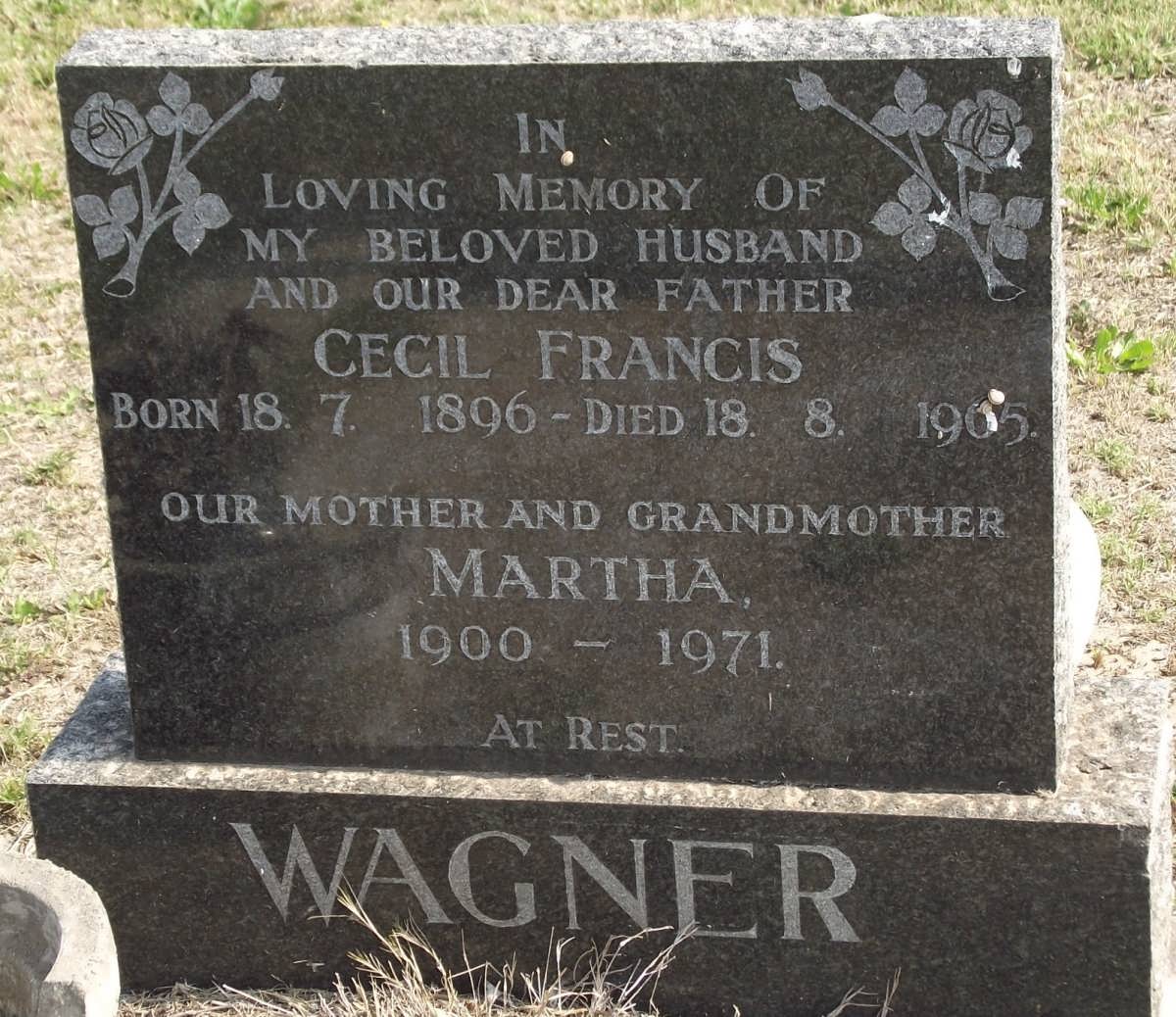 WAGNER Cecil Francis 1896-1965 & H.J. Martha 1900-1971