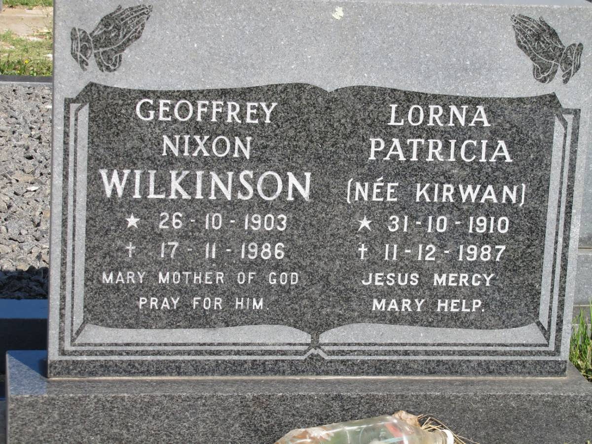 WILKINSON Geoffrey Nixon 1903-1986 & Lorna Patricia KIRWAN 1910-1987