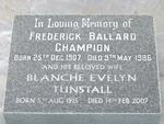CHAMPION Frederick Ballard 1907-1986 & Blanche Evelyn Tunstall 1915-2007