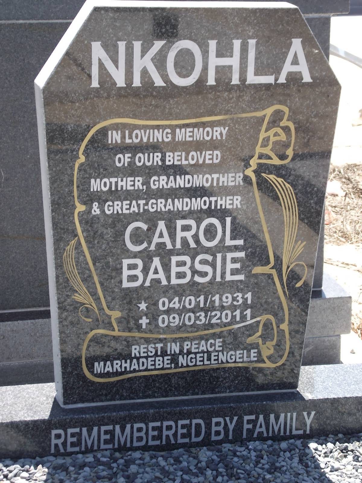NKOHLA Carol Babsie 1931-2011