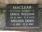 MACLEAR Errol William 1920-2006 & Melissa Dean 1920-2010