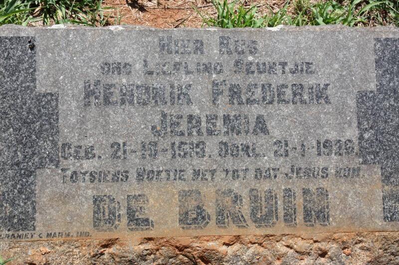 BRUIN Hendrik Frederik Jeremia, de 1919-1929 