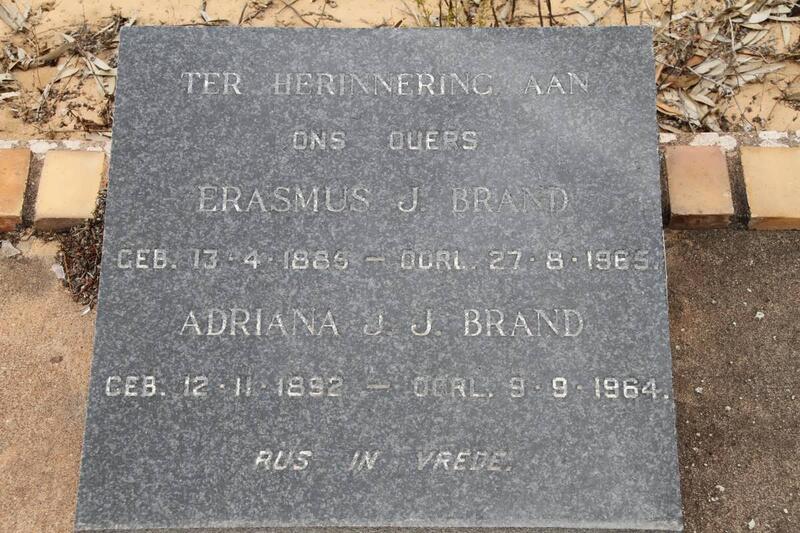 BRAND Erasmus J. 1885-1965 & Adriana J.J. 1892-1964