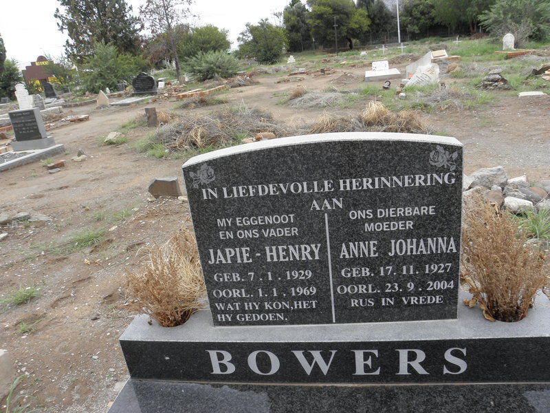 BOWERS Japie-Henry 1929-1969 & Anne Johanna 1927-2004