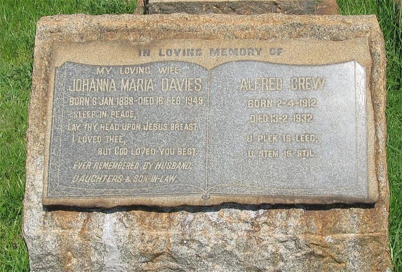 DAVIES Johanna Maria 1888-1949 :: CREW Alfred 1912-1932