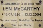 McCARTHY Len 1926-2004