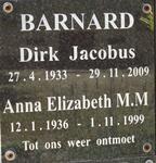 BARNARD Dirk Jacobus 1933-2009 & Anna Elizabeth M.M.1936-1999