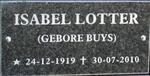 LOTTER Isabel nee BUYS 1919-2010