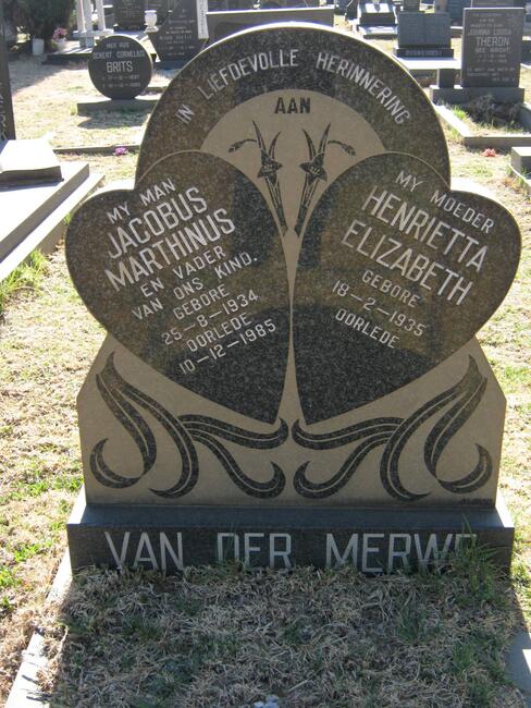 MERWE Jacobus Marthinus, van der 1934-1985 & Henrietta Elizabeth 1935-