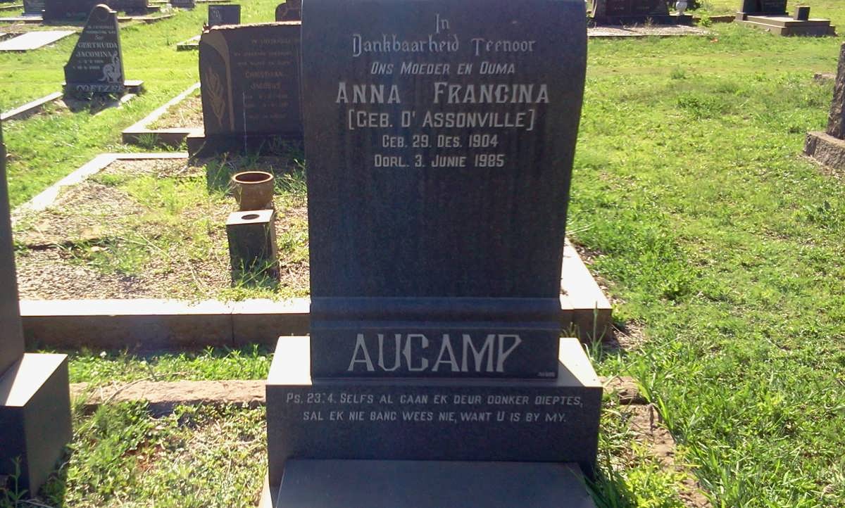 AUCAMP Anna Francina nee D'ASSONVILLE 1904-1985