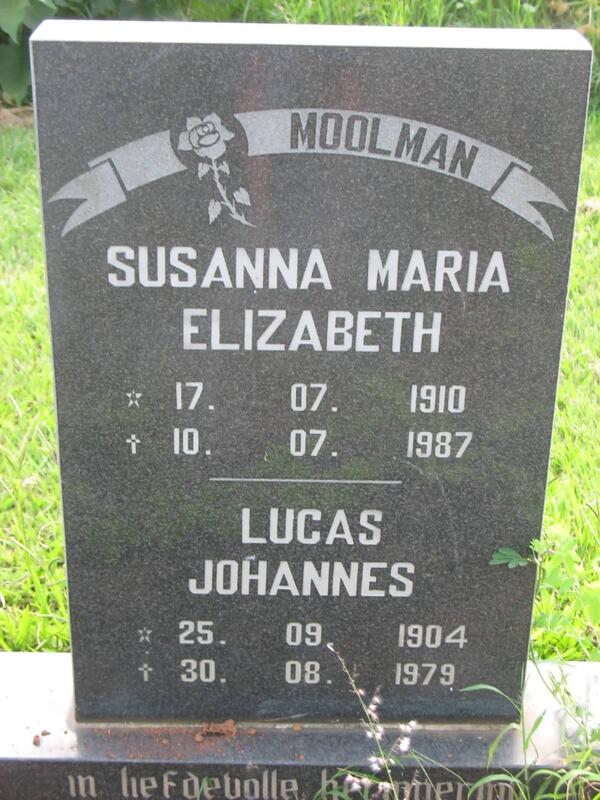 MOOLMAN Lucas Johannes 1904-1979 & Susanna Maria Elizabeth 1910-1987