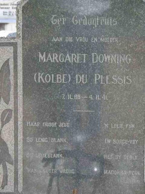 PLESSIS Margaret Downing, du nee KOLBE 1888-1941