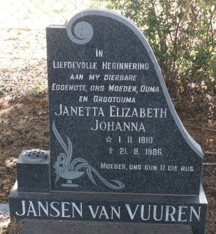 VUUREN Janetta Elizabeth Johanna, Jansen van 1910-1986