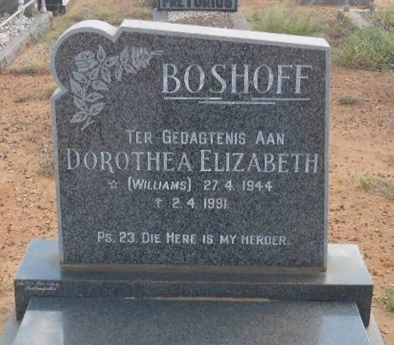 BOSHOFF Dorothea Elizabeth nee WILLIAMS 1944-1991