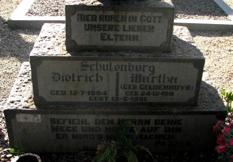 SCHULENBURG Dietrich 1904-1951 & Martha GELDENHUYS 1911-1951