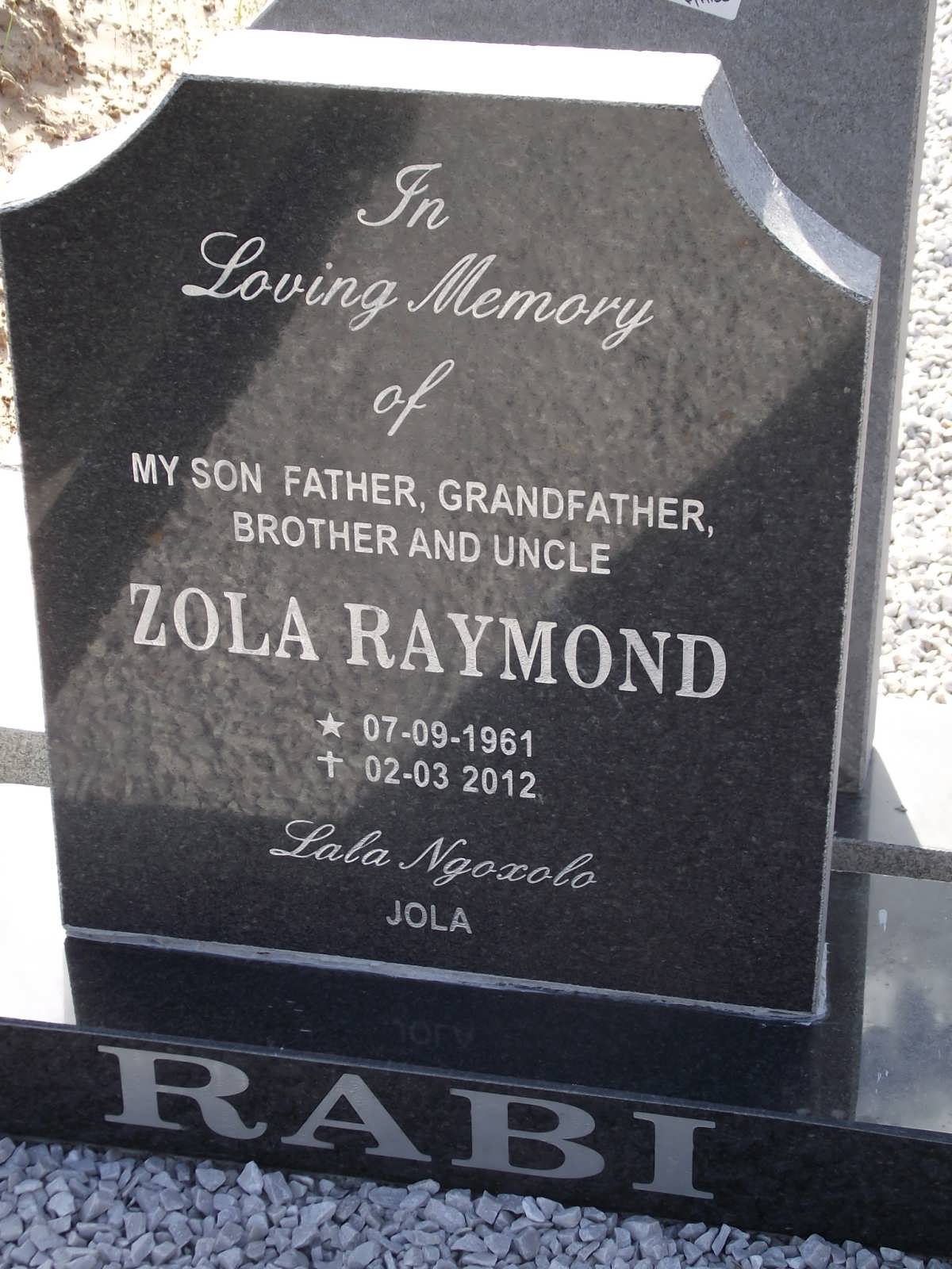 RABI Zola Raymond 1961-2012