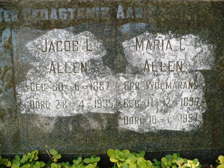 ALLEN Jacob L. 1887-1935 & Maria C. WOLMARANS 1896-1957