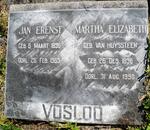 VOSLOO Jan Erenst 1896-1965 & Martha Elizabeth VAN HUYSSTEEN 1896-1990