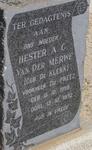 MERWE Hester A.C., van der voorheen du PREEZ nee de KLERK 1899-1972