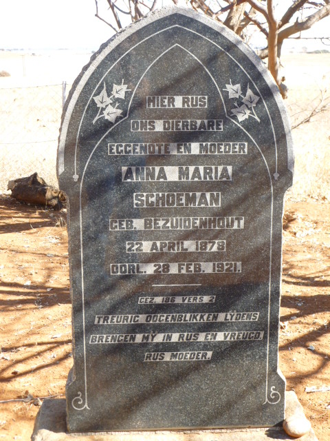 SCHOEMAN Anna Maria nee BEZUIDENHOUT 1878-1921