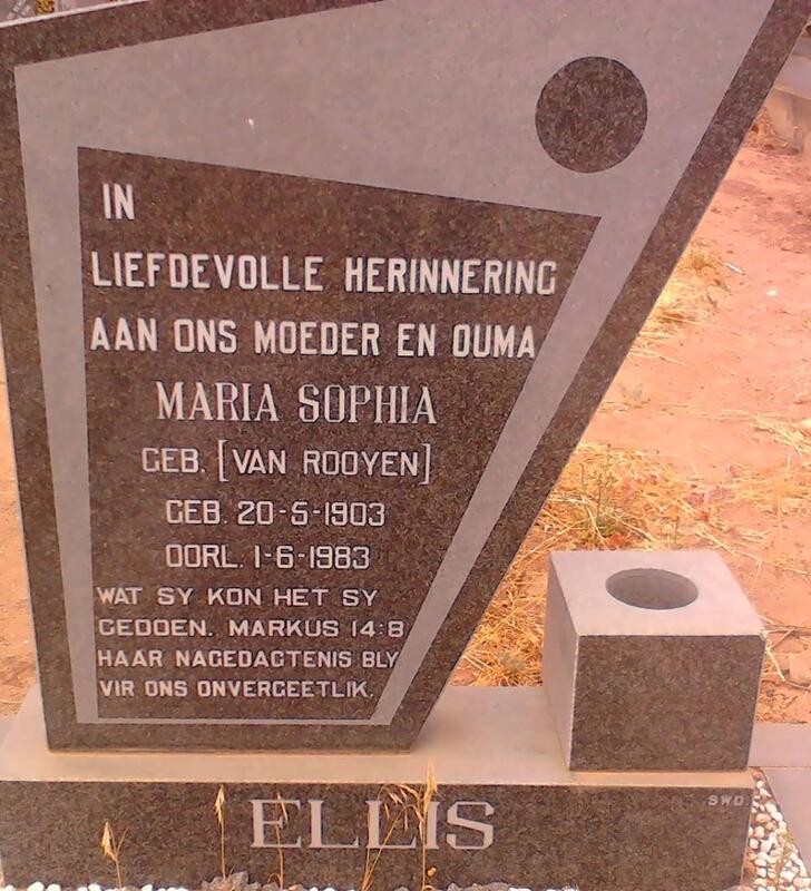 ELLIS Maria Sophia nee VAN ROOYEN 19031983