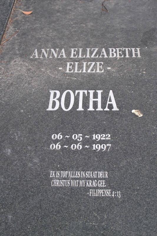 BOTHA Anna Elizabeth 1922-1997