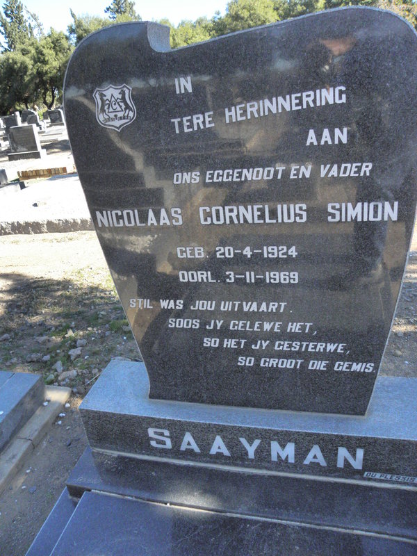 SAAYMAN Nicolaas Cornelius Simion 1924-1969