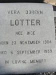 LOTTER Vera Doreen nee RICE 1904-1989