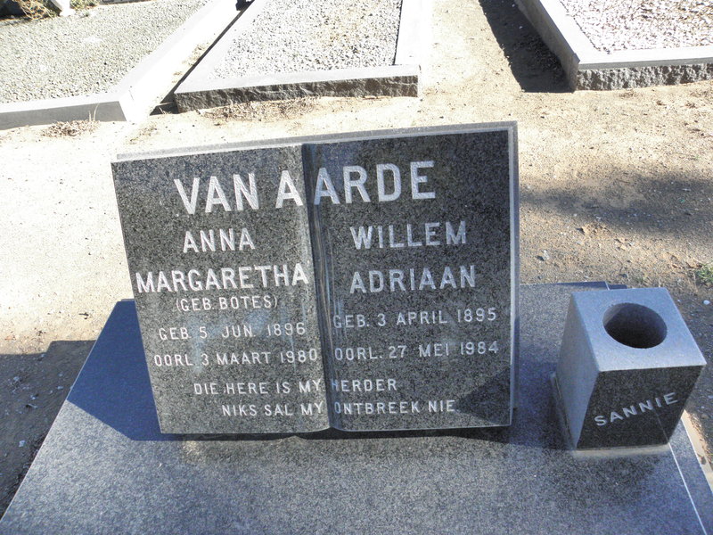 AARDE Willem Adriaan, van 1895-1984 & Anna Margaretha BOTES 1896-1980