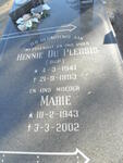 PLESSIS Hennie, Du 1941-1993 & Marie 1942-2002