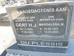 PLESSIS Gert H.J., Du 1925-2001 & Magdalena M. 1931-2009 