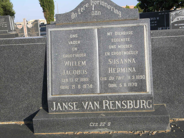 RENSBURG Willem Jacobus, Janse van 1889-1974 & Susanna Hermina DU TOIT 1890-1970