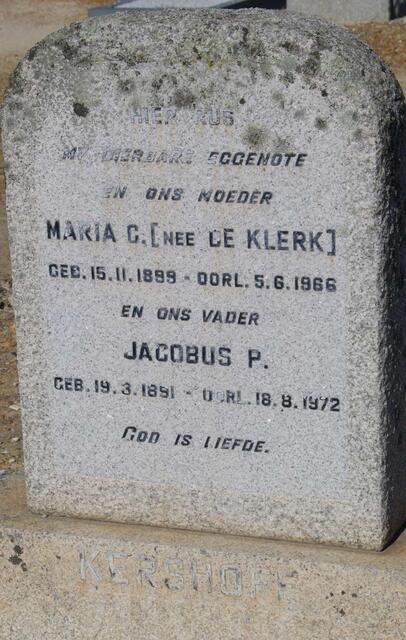 KERSHOFF Jacobus P. 1891-1972 & Maria C. de KLERK 1889-1966