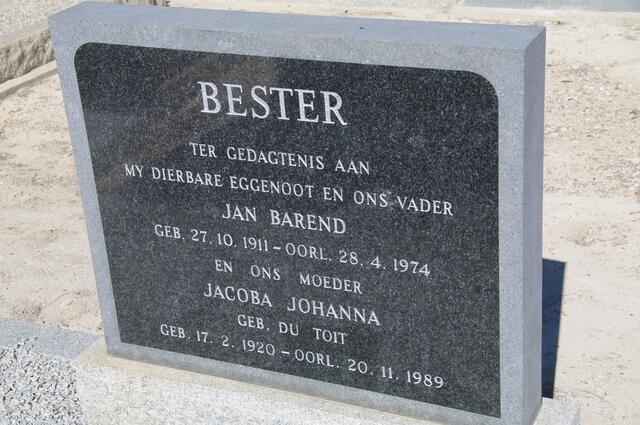 BESTER Jan Barend 1911-1974 & Jacoba Johanna du TOIT 1920-1989