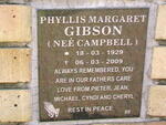 GIBSON Phyllis Margaret nee CAMPBELL 1929-2009