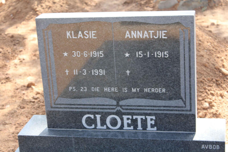CLOETE Klasie 1915-1991 & Annatjie 1915-