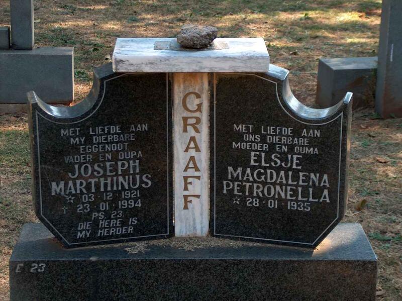GRAAFF Joseph Marthinus 1921-1994 & Elsje Magdalena Petronella 1935-