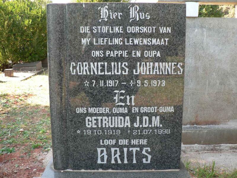 BRITS Cornelius Johannes 1917-1973 & Gertruida J.D.M. 1919-1998