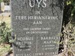 UYS Jacobus Petrus 1899-1985 & Barbara Maria 1904-1977