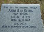 KLERK Anna S., de nee BOTMA 1871-1952