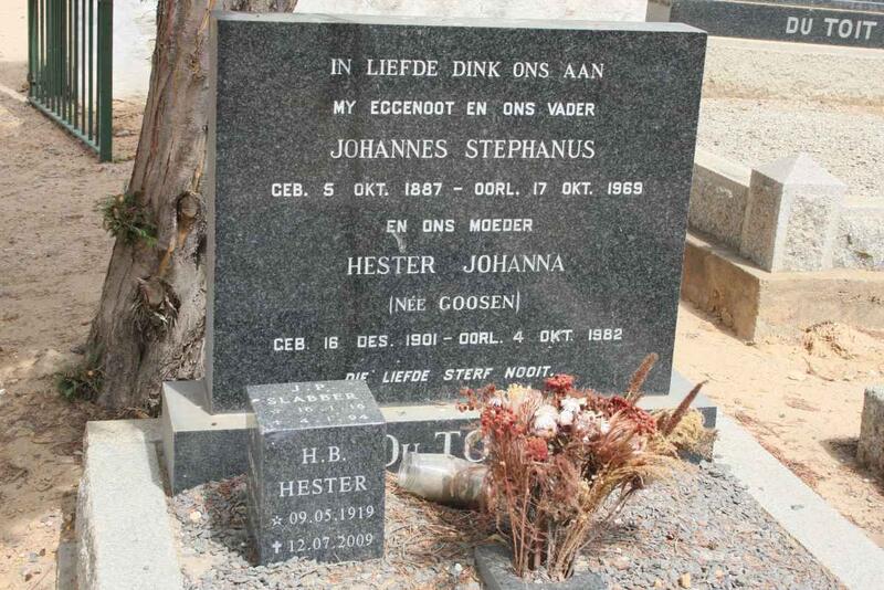 TOIT Johannes Stephanus, du 1887-1969 & Hester Johanna GOOSEN 1901-1982 :: TOIT H.B., du 1919-2009 :: SLABBER J.P. 1919-1994